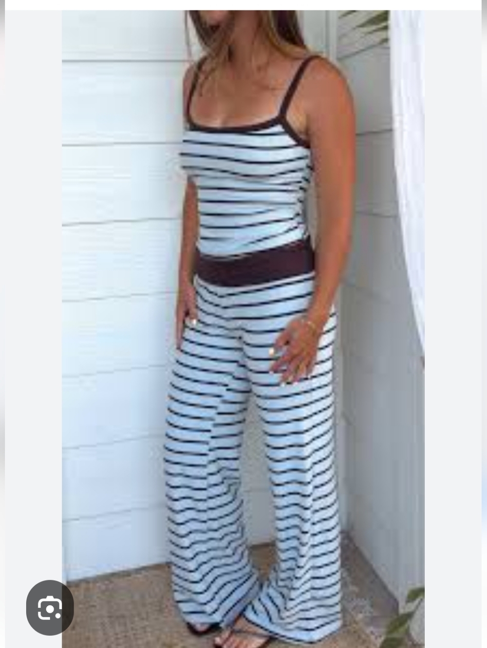 Striped Light Blue & Brown Tank Jumpsuit Size M